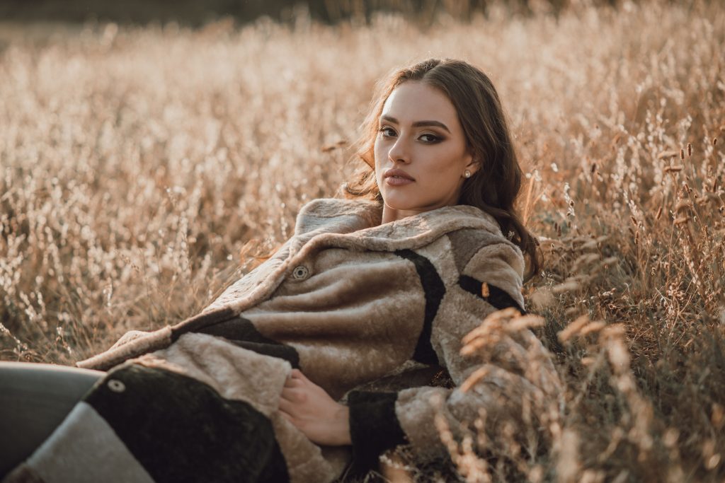 Close up of a premium shearling coat texture highlighting the soft wool