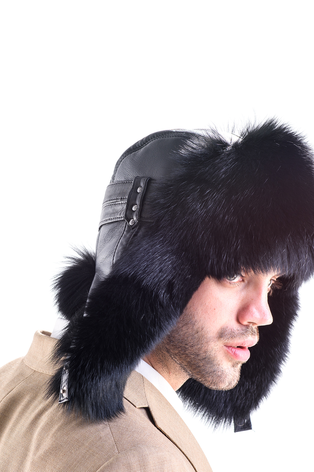 Fox fur hat for men 531 black (2)