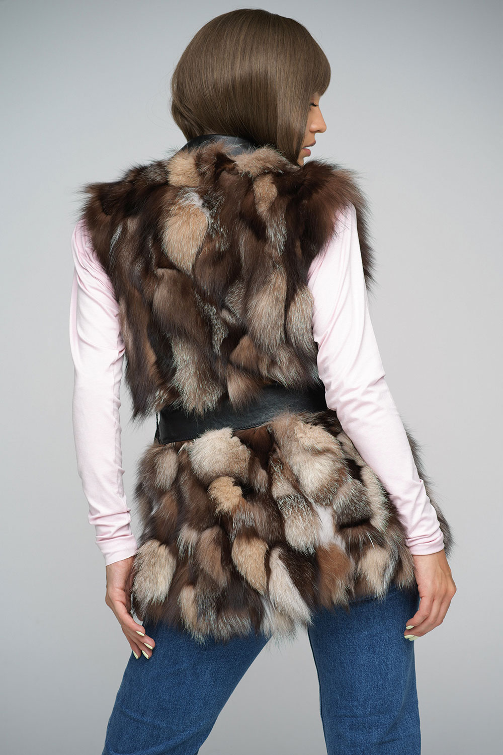 Fox fur vest for women 472 brown 2