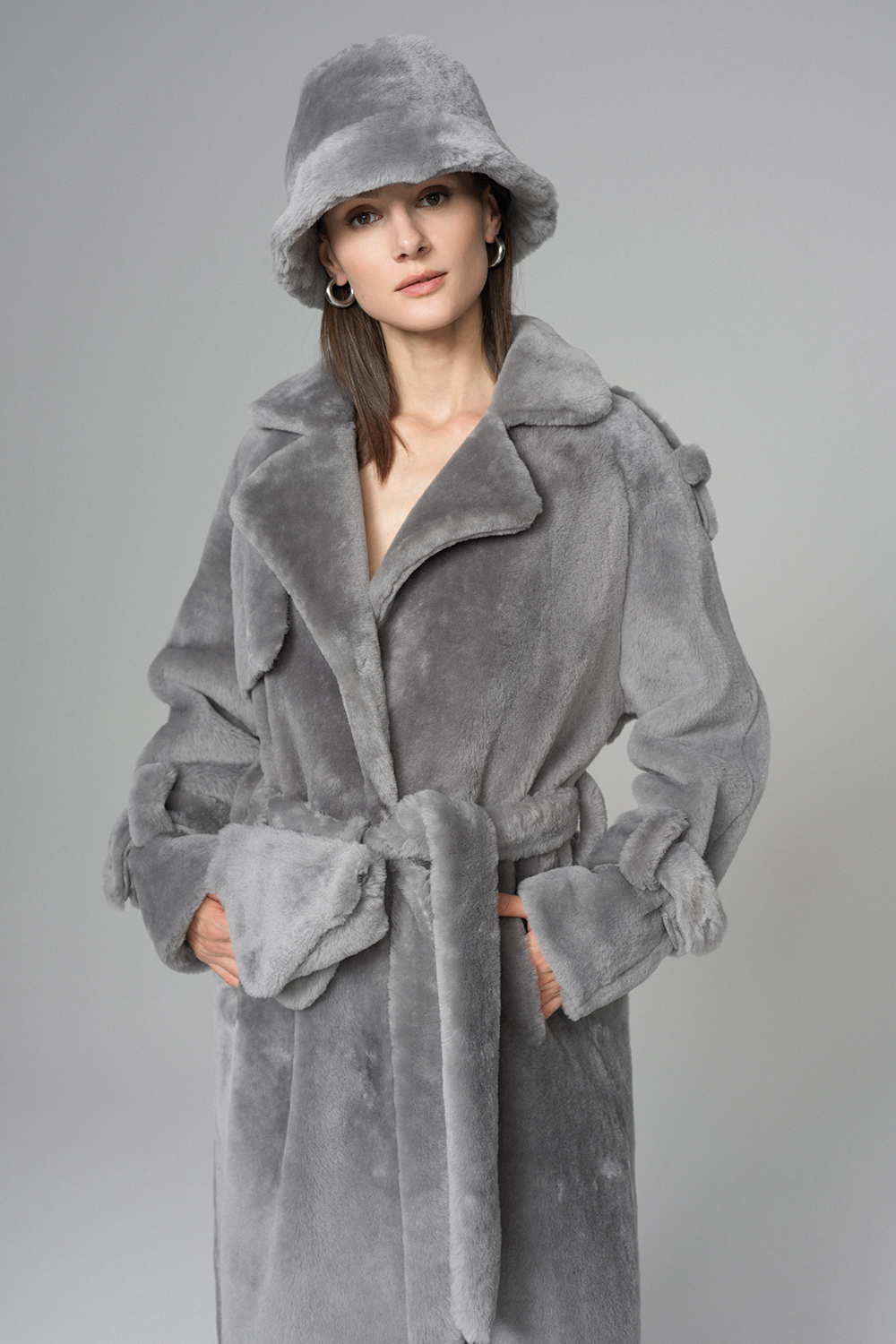 Fur overcoat with fanny pack 2081 grey 2