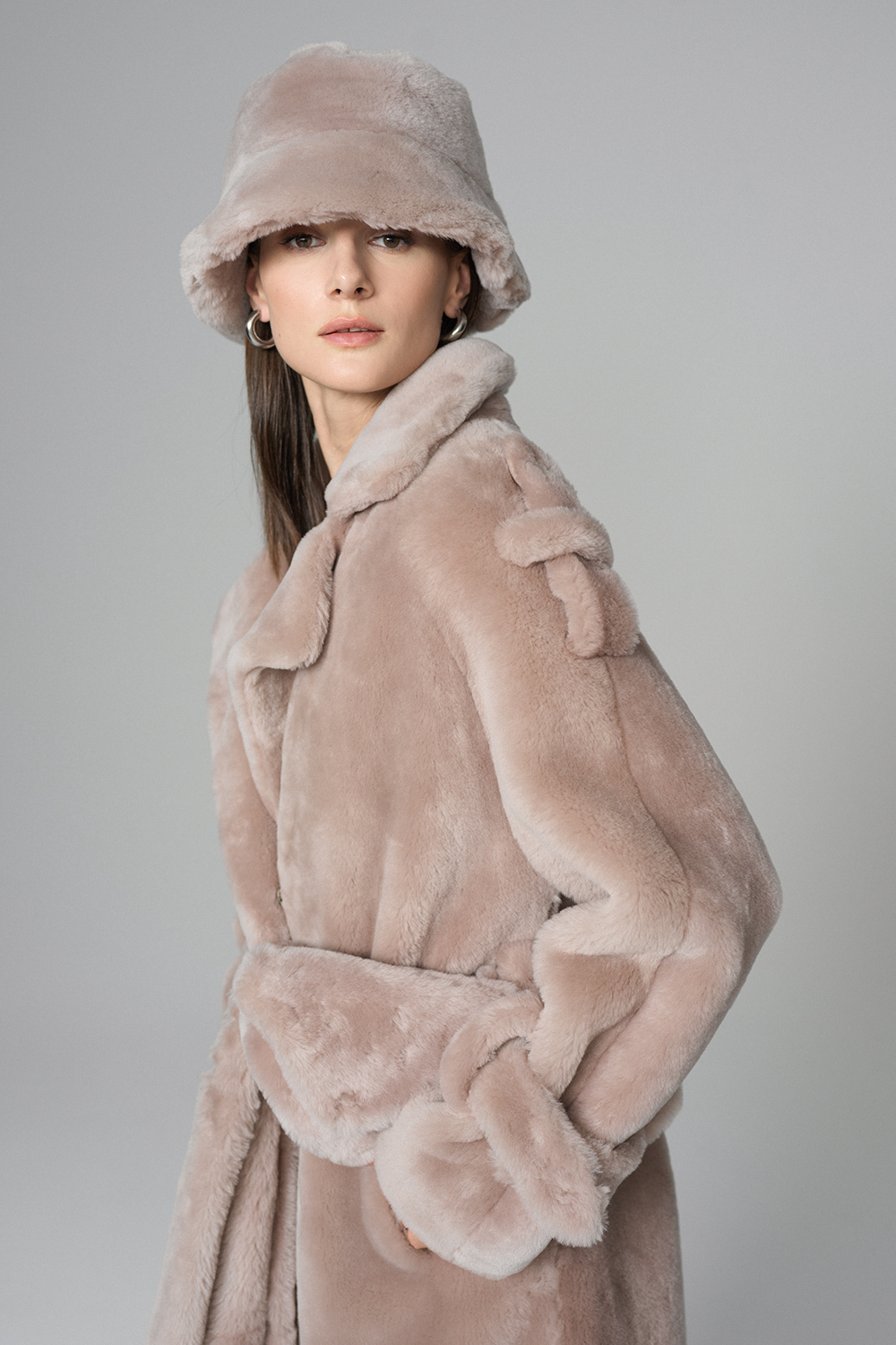 Fur overcoat with fanny pack 2081 pink 2