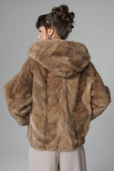 Hooded mink fur coat 2065 taupe 3