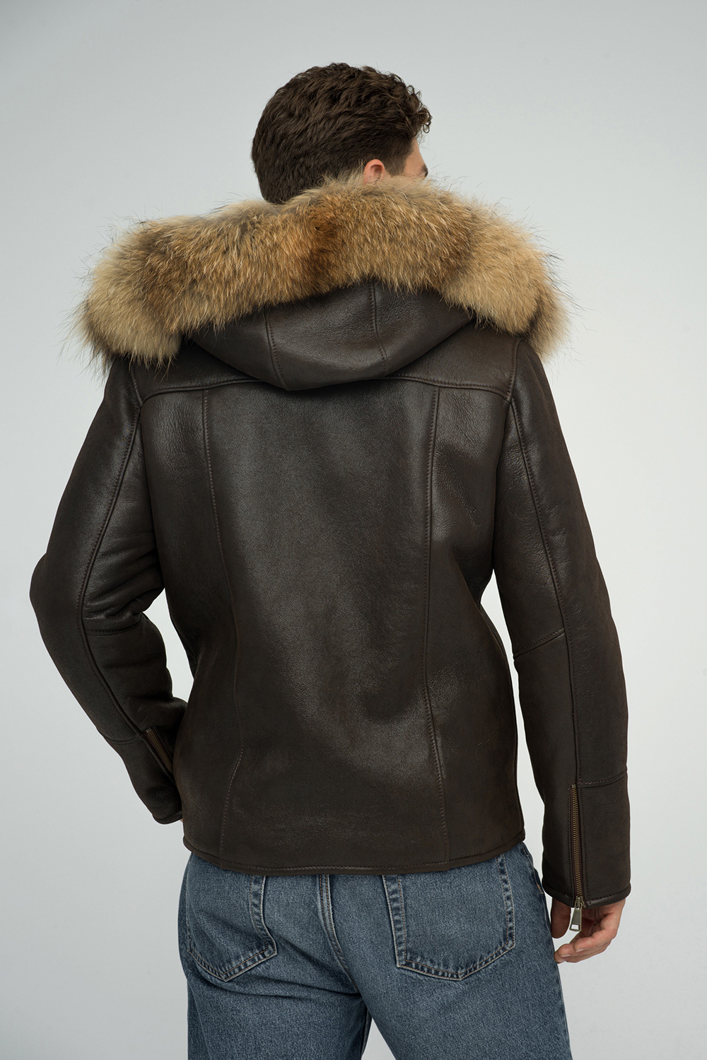 Hooded shearling and raccoon fur jacket 379 brown 2