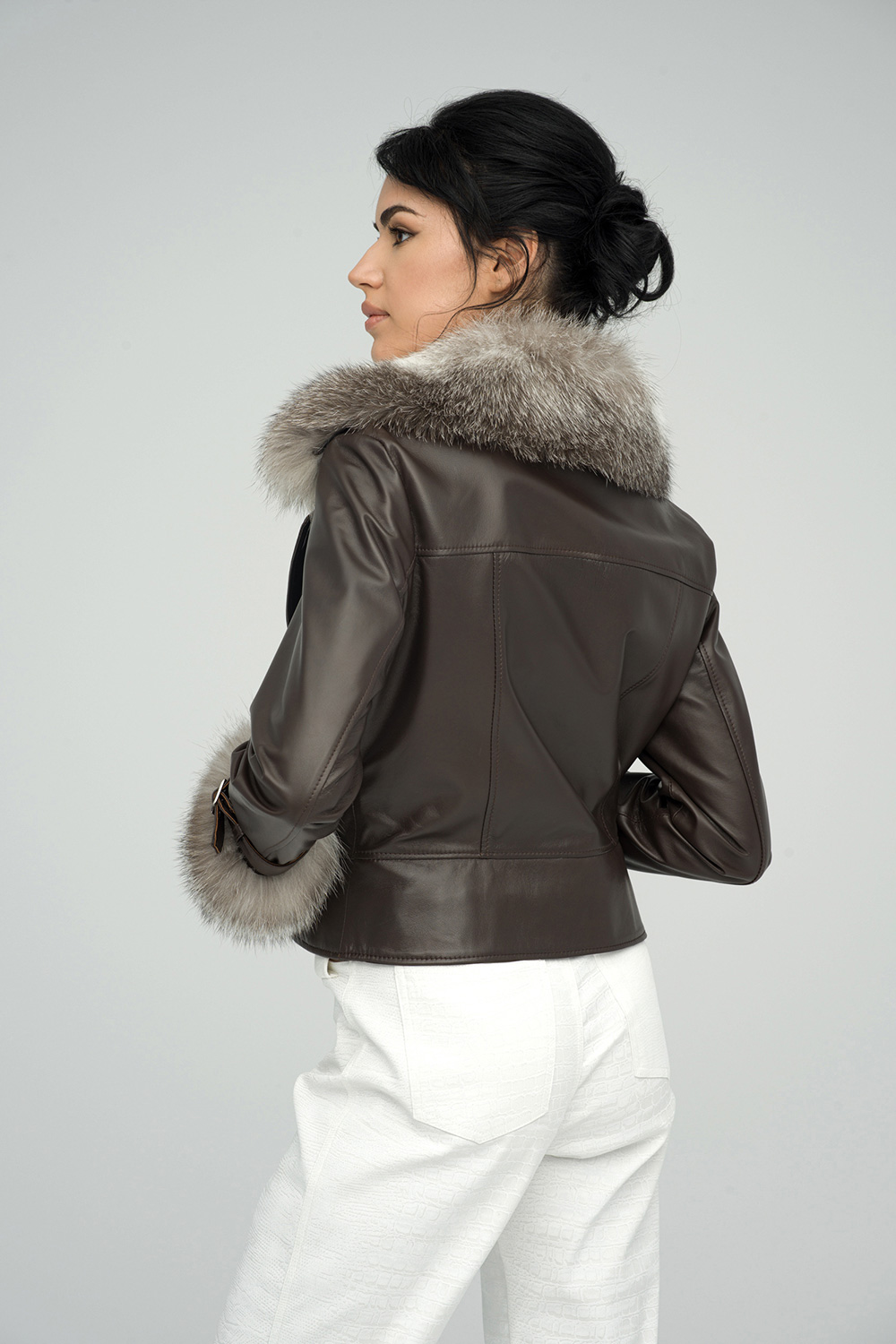 Leather and polar fox fur jacket 1030 - A&A Vesa Shearling Factory