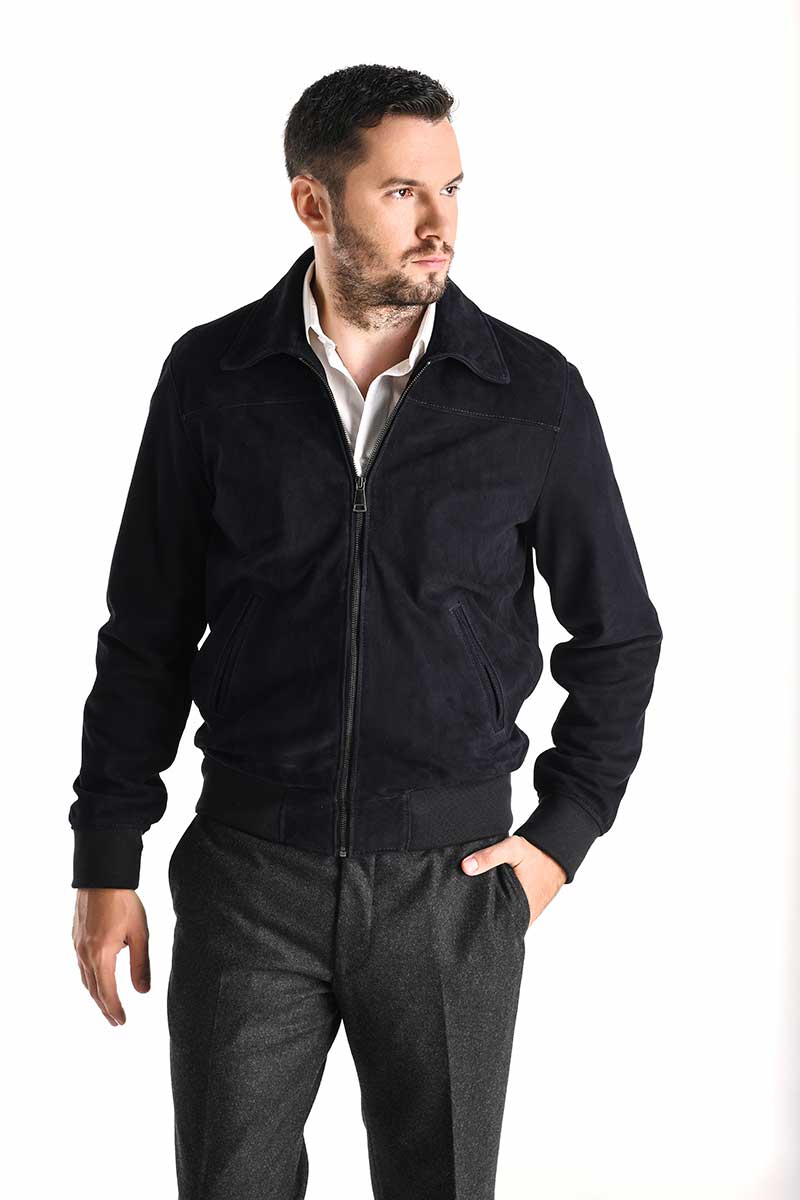 Leather jacket 3016 navy blue 1