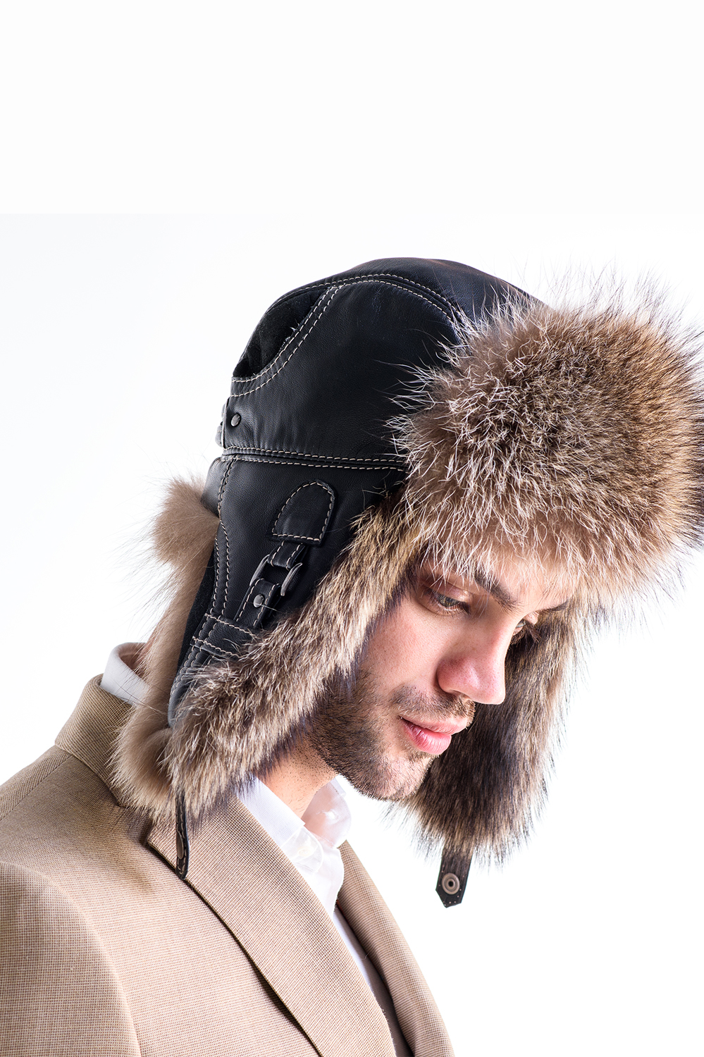 Mens American Raccoon fur hat black 532 2