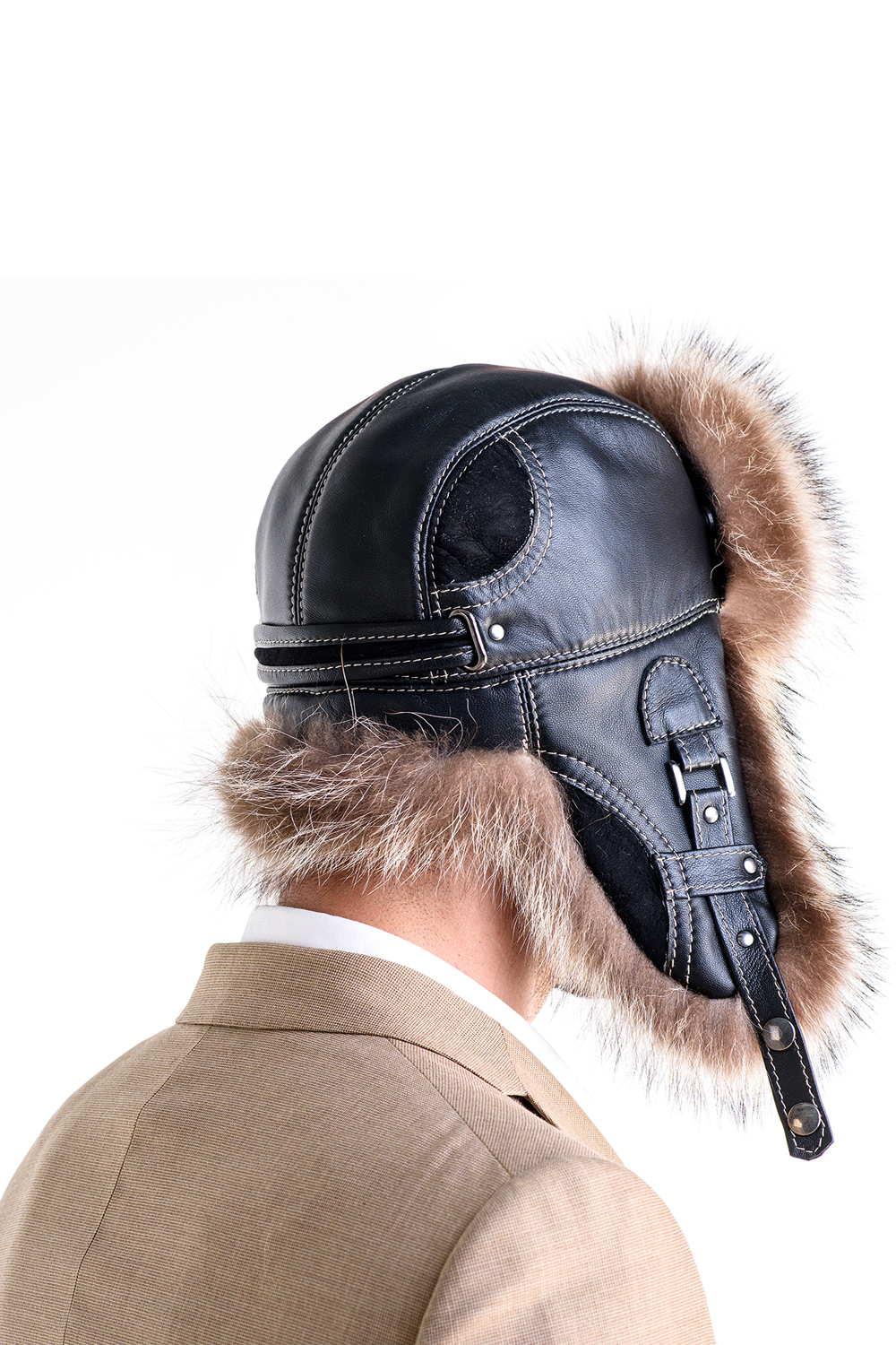 Mens American Raccoon fur hat black 532 3