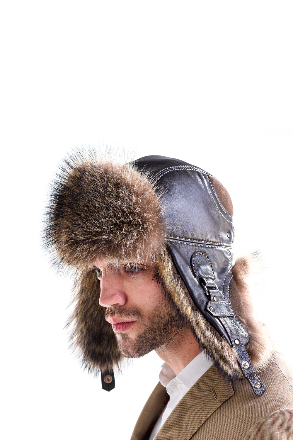 Mens American Raccoon fur hat brown 532 1