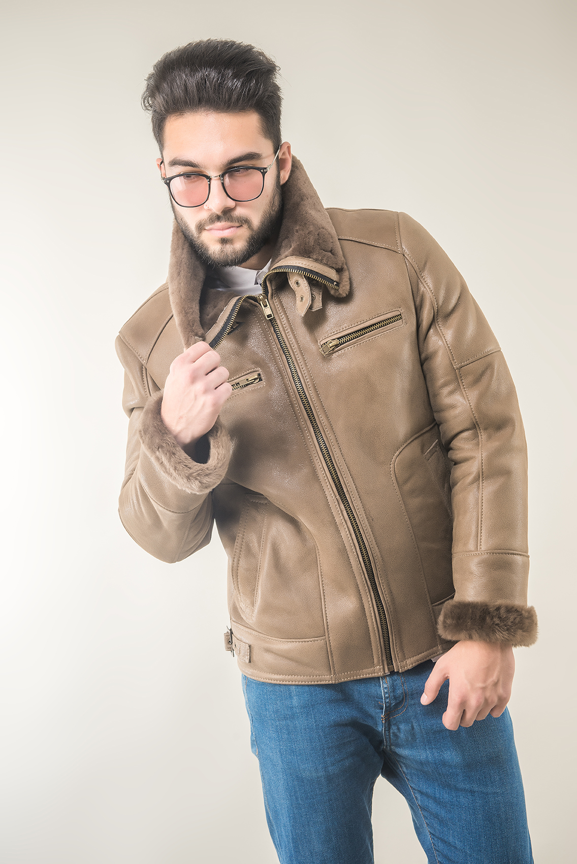 Mens fur coat taupe 323 P 3