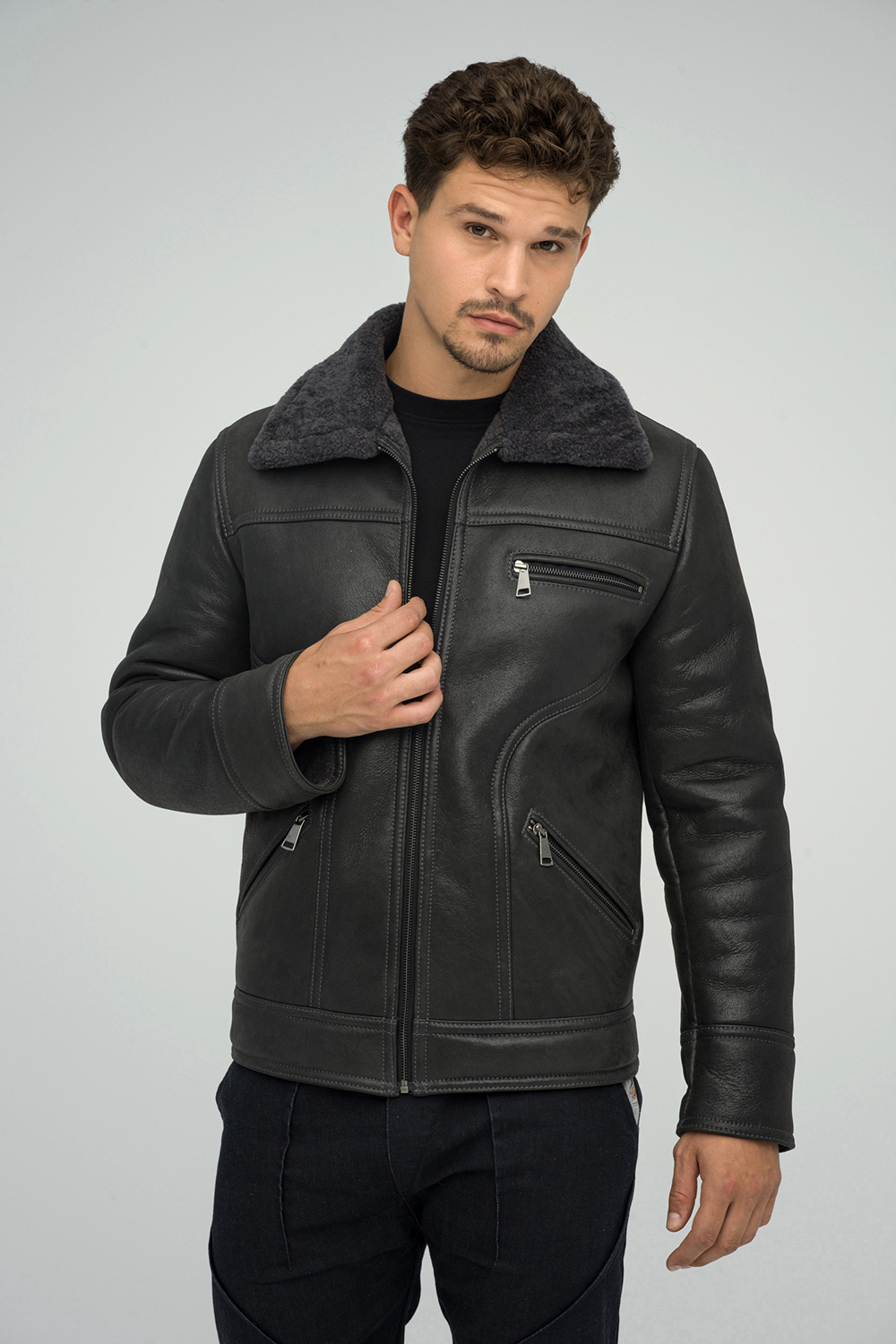 Merino shearling jacket 378 grey 1