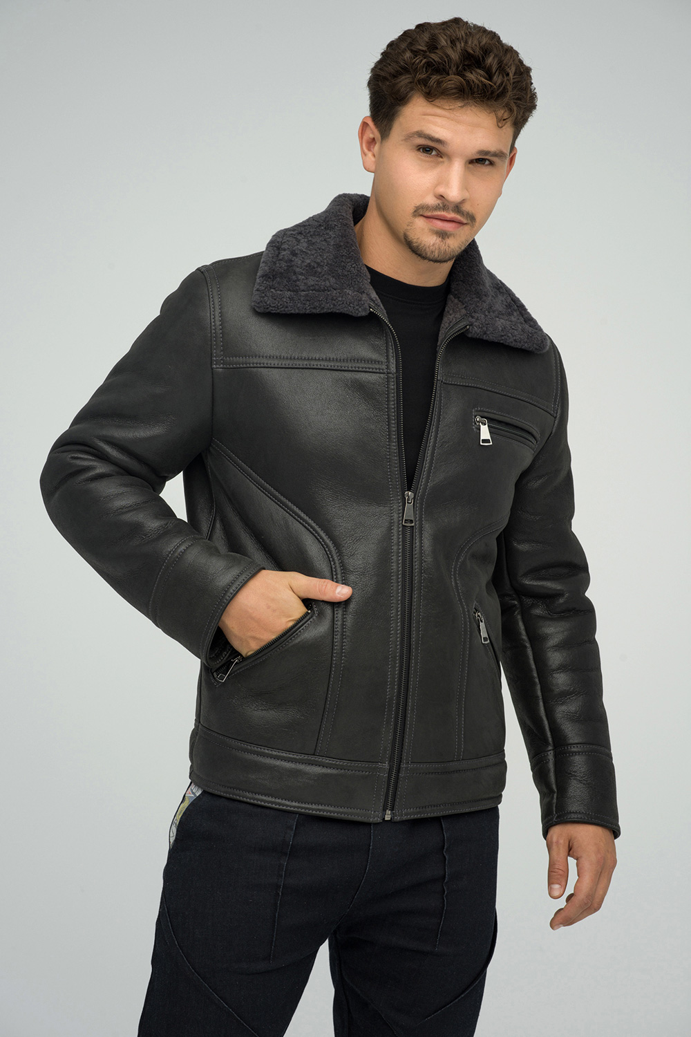 Merino shearling jacket 378 grey 2