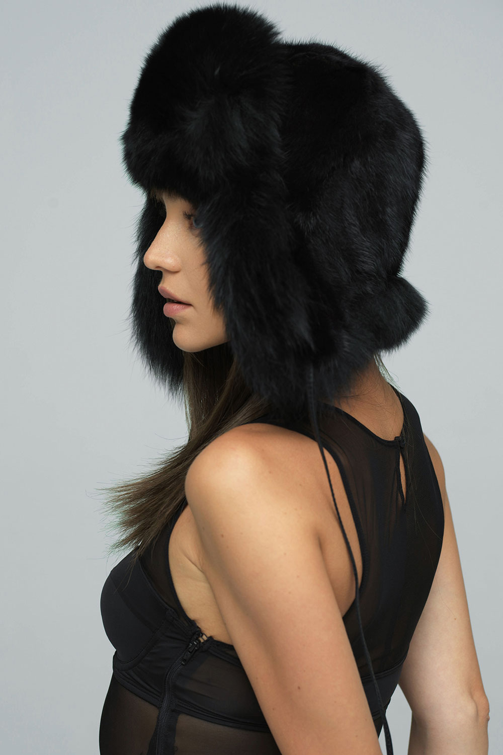Mink and polar fox fur hat 536 black 3