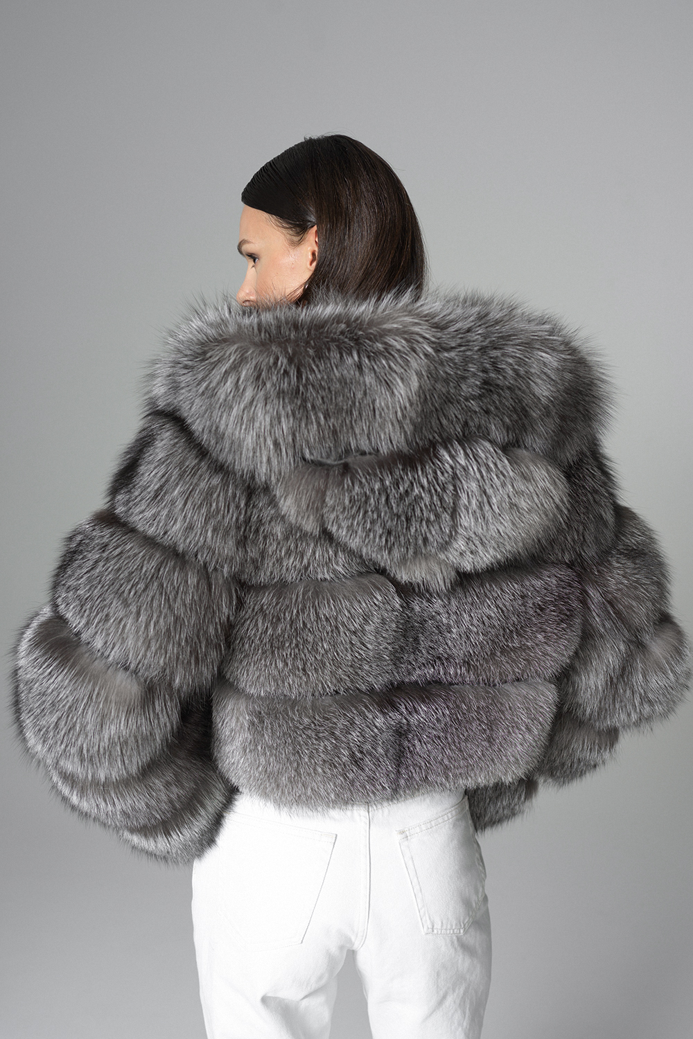 Raccoon fox fur jacket 2066 silver 2
