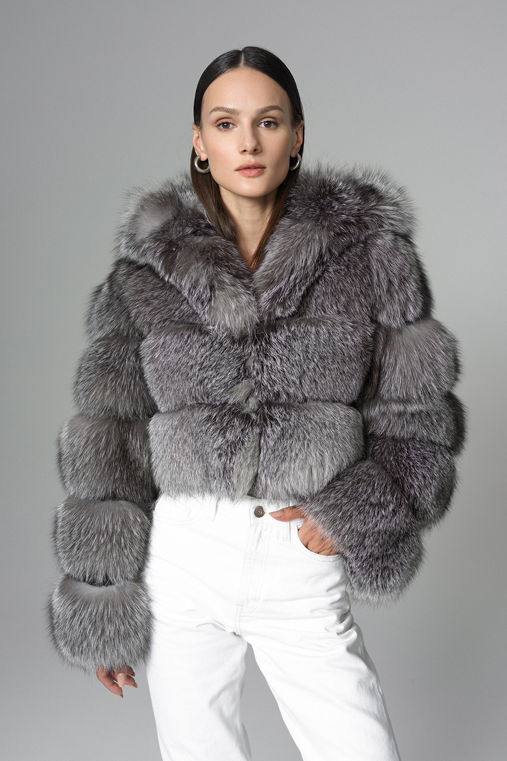Raccoon fox fur jacket 2066 silver 4