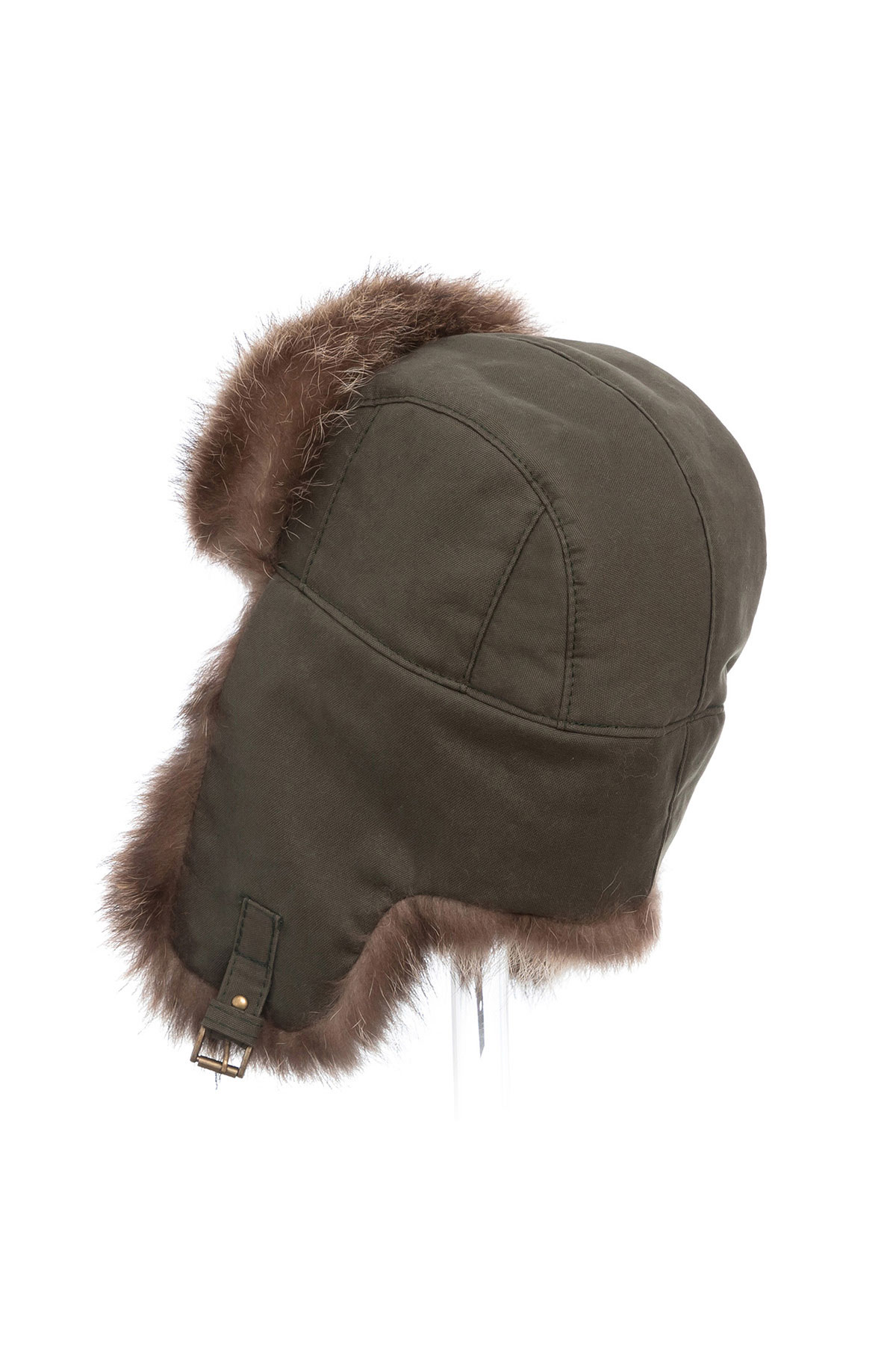 Raccoon fur hat with textile material 537 olive 2
