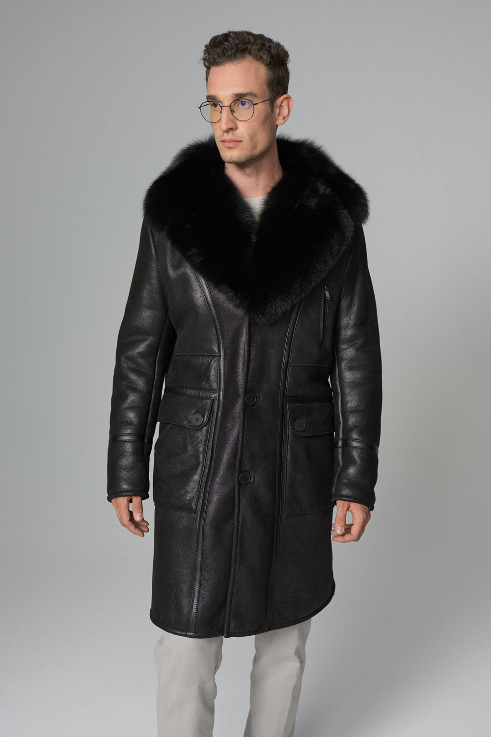 Shearling overcoat with raccoon fur 390 black 1