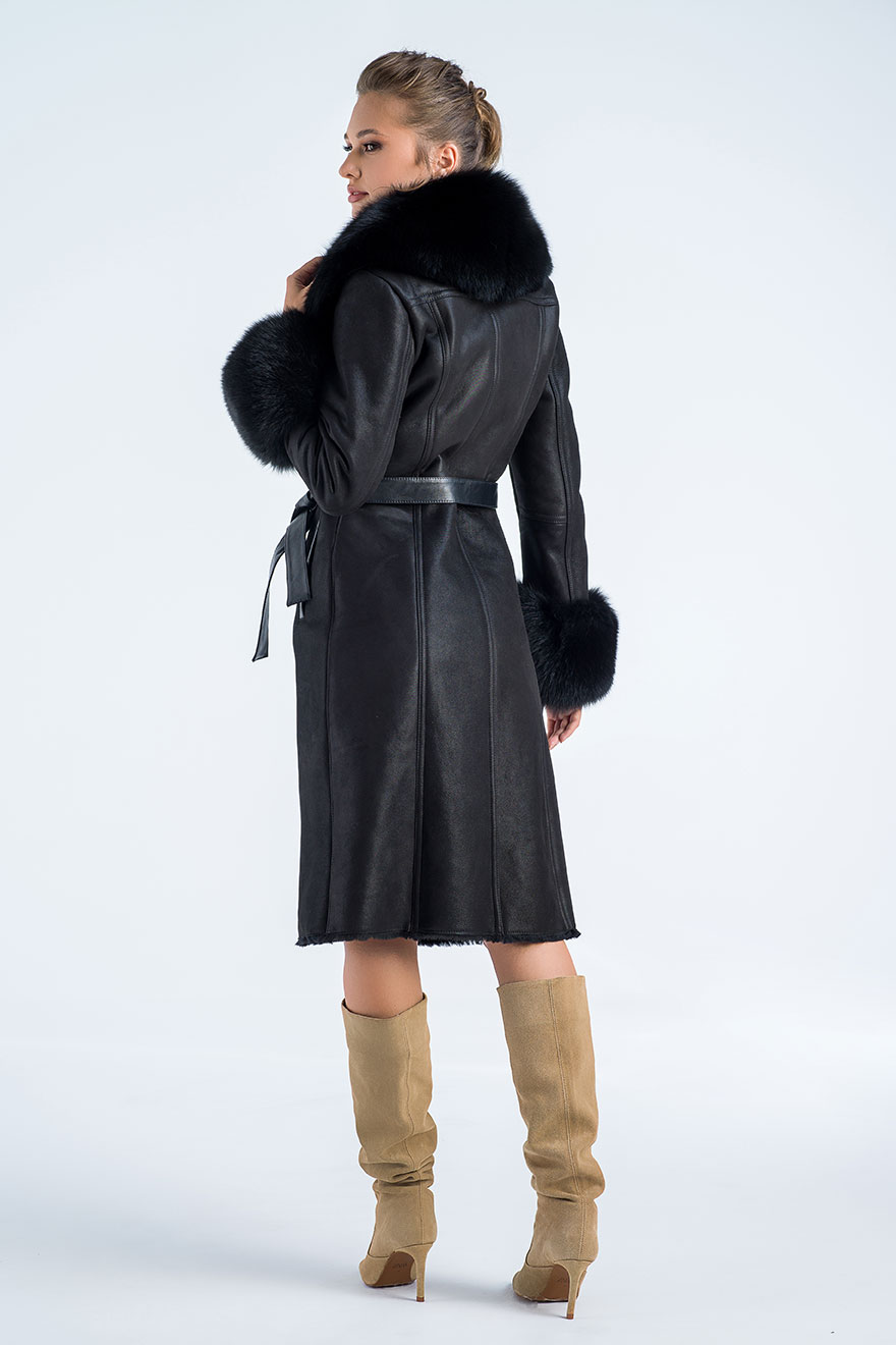 Sheepskin coat with raccoon or fox fur 2024 black 4