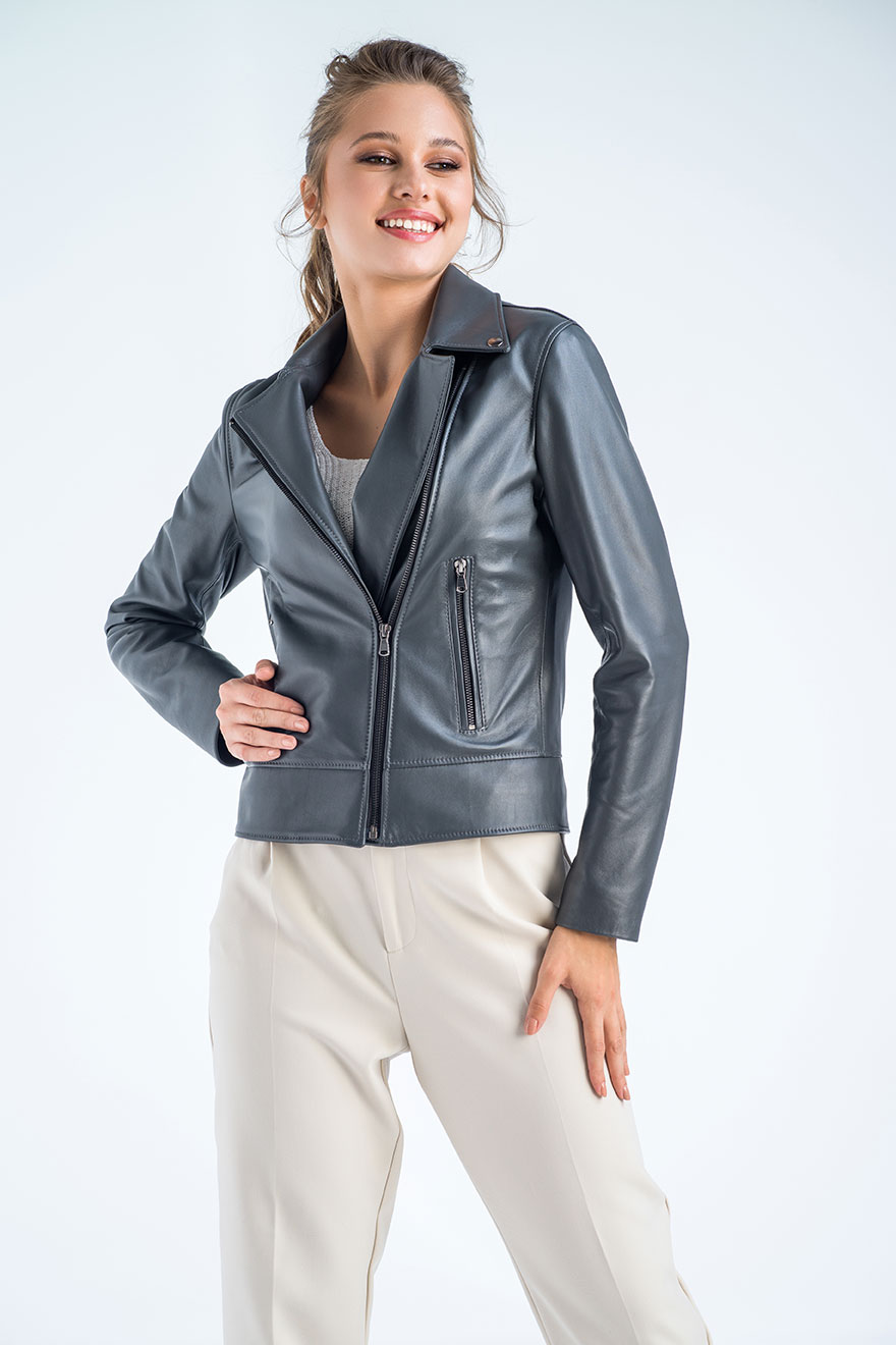 Sheepskin leather jacket 1021 grey 2