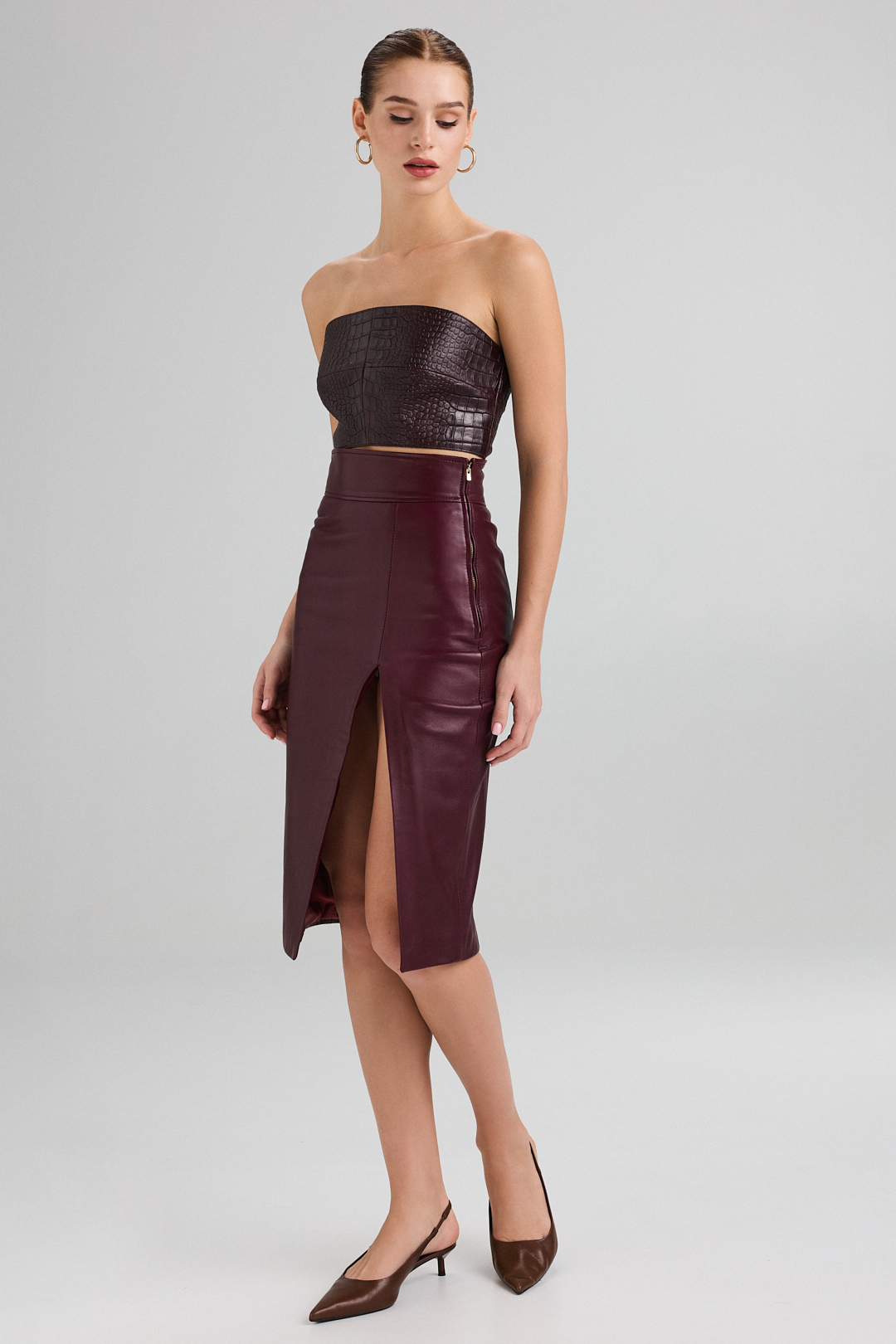 Leather Skirt 657 burgundy (1)