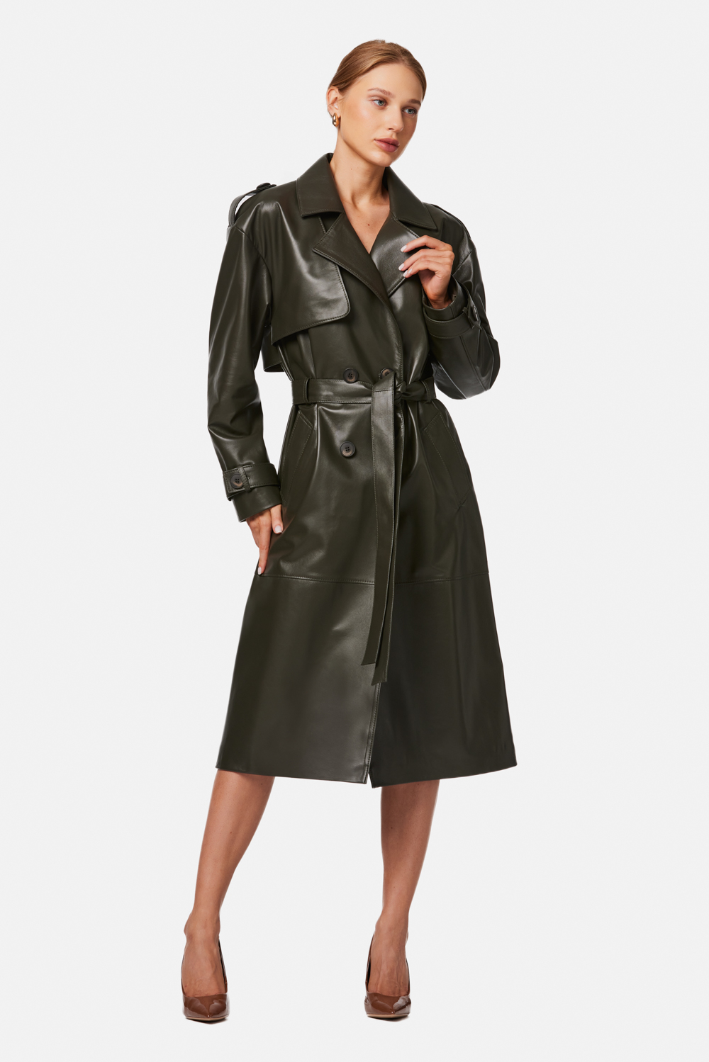 Long Leather Coat 1053 verde 3