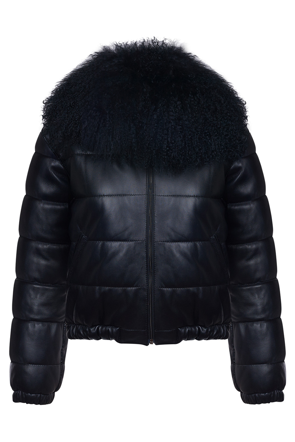 Leather Jacket with Detachable Mongolian Fur Collar 1056 black (1)