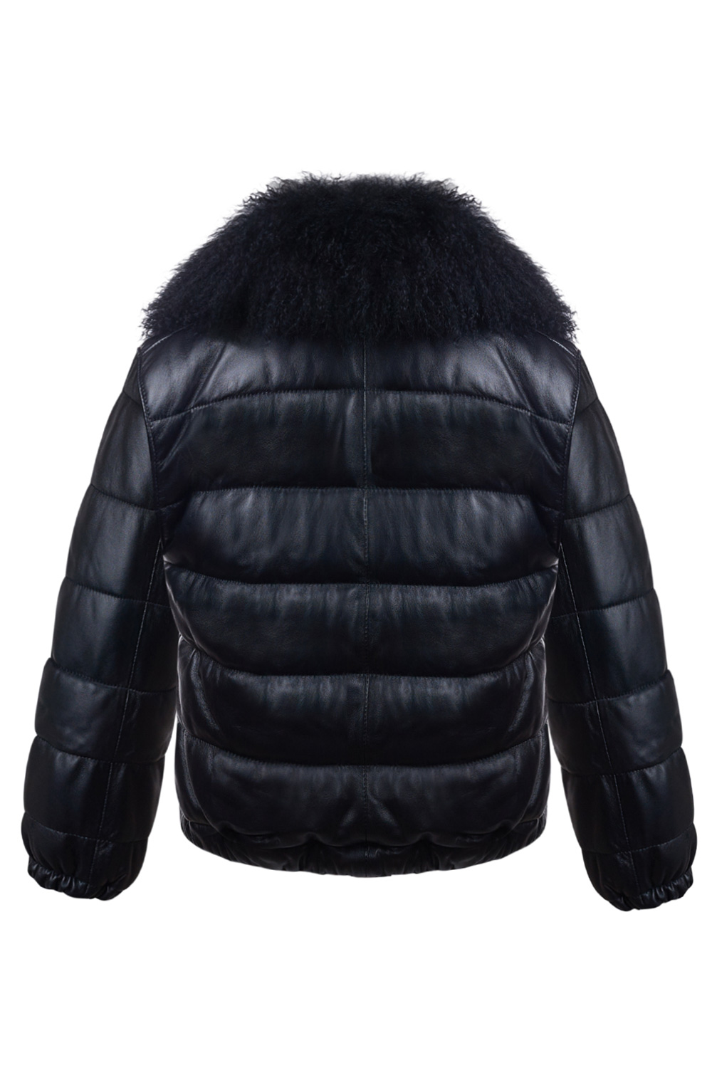 Leather Jacket with Detachable Mongolian Fur Collar 1056 black (2)