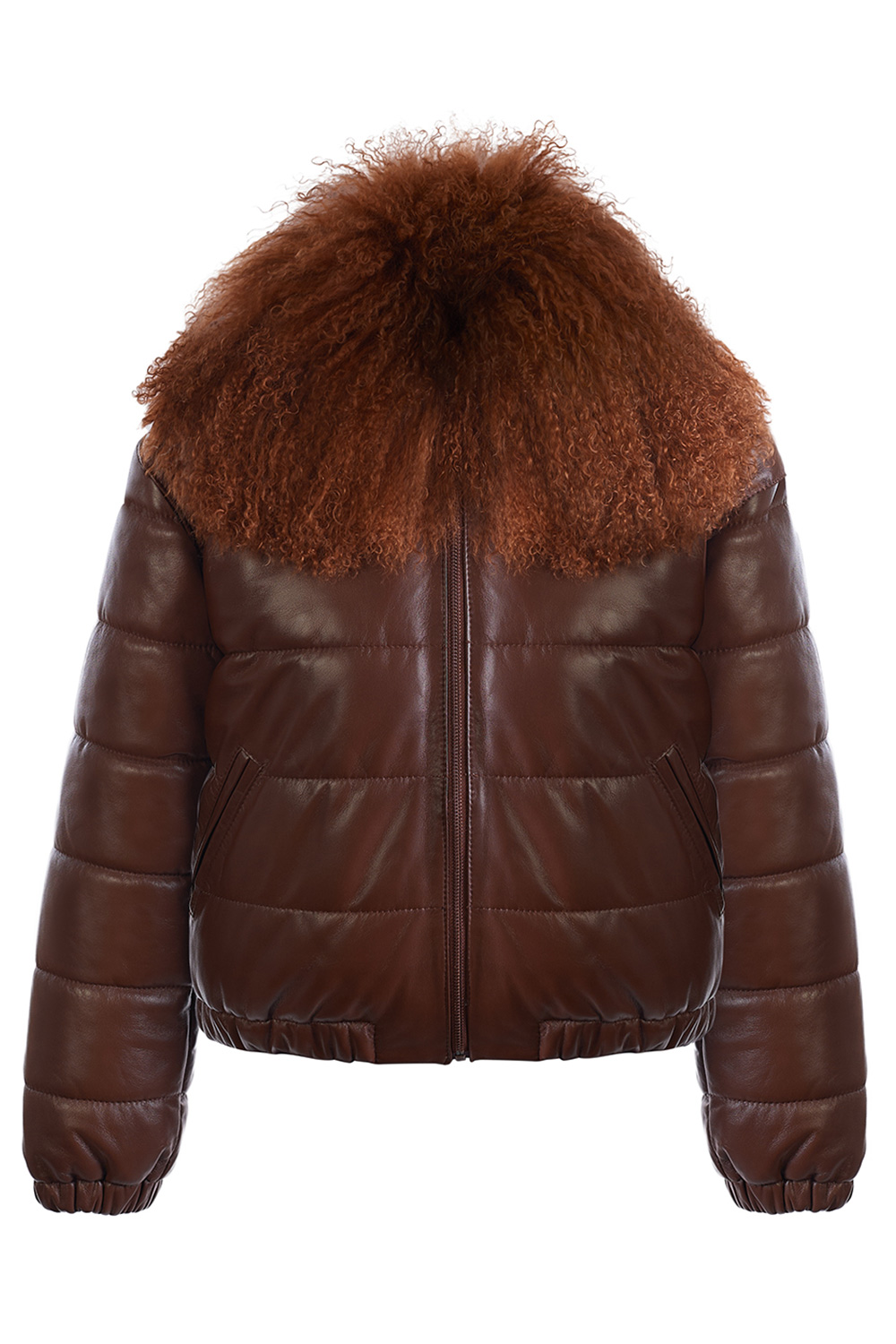 Leather Jacket with Detachable Mongolian Fur Collar 1056 cognac (1)