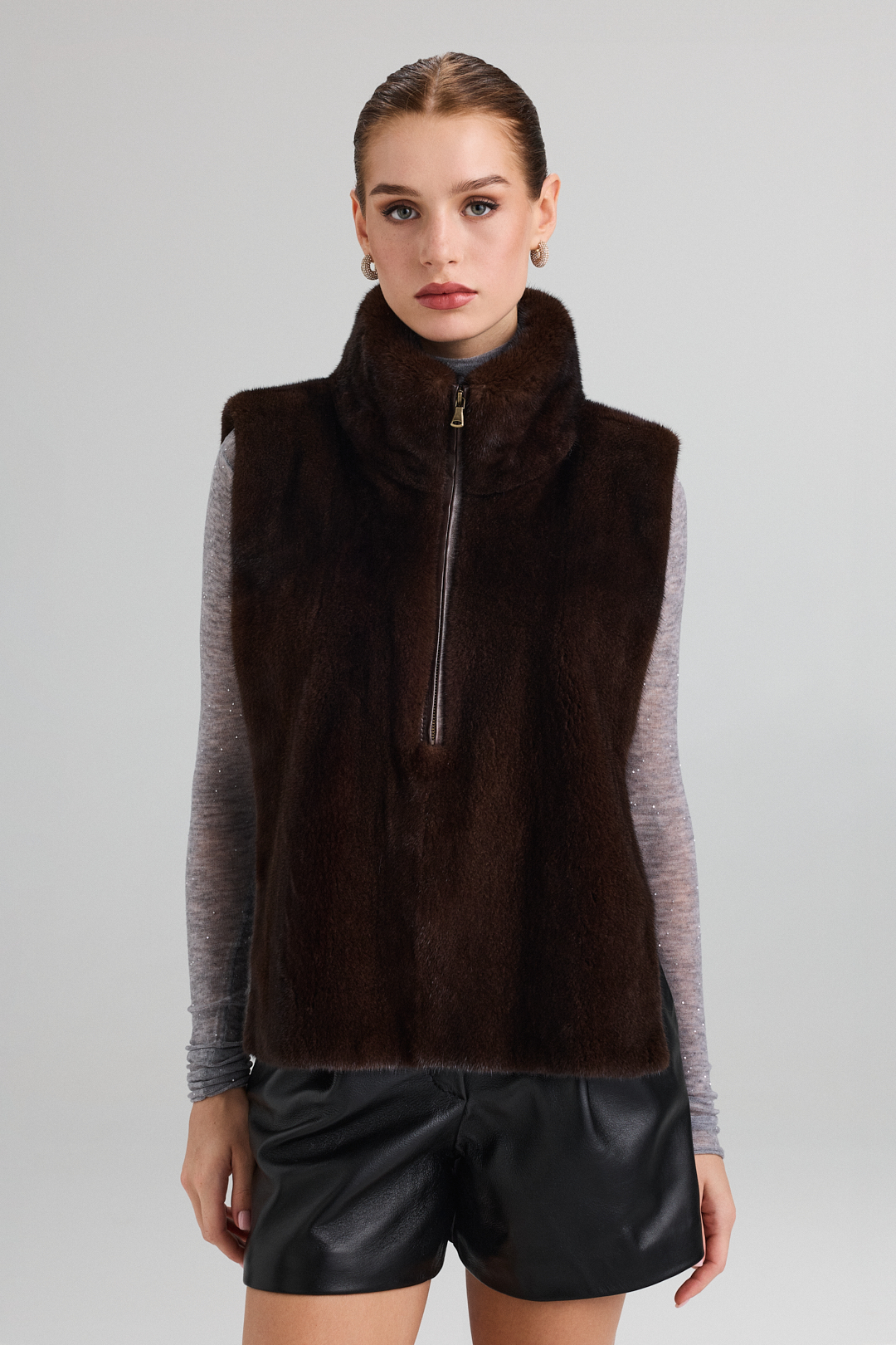 Mink Fur Cape with Collar 624 S brown (5) Mink Fur Cape with Collar 624 S brown (5)