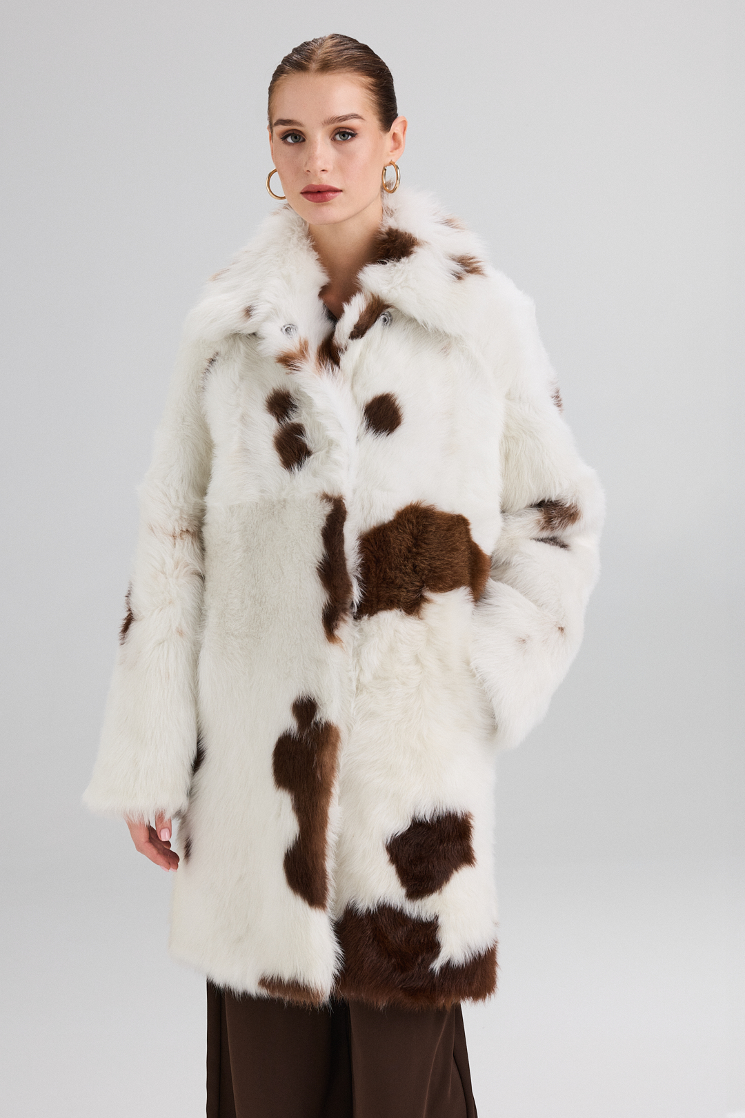 Natural Lamb Fur Coat, Natural Print 2114 brown (1)