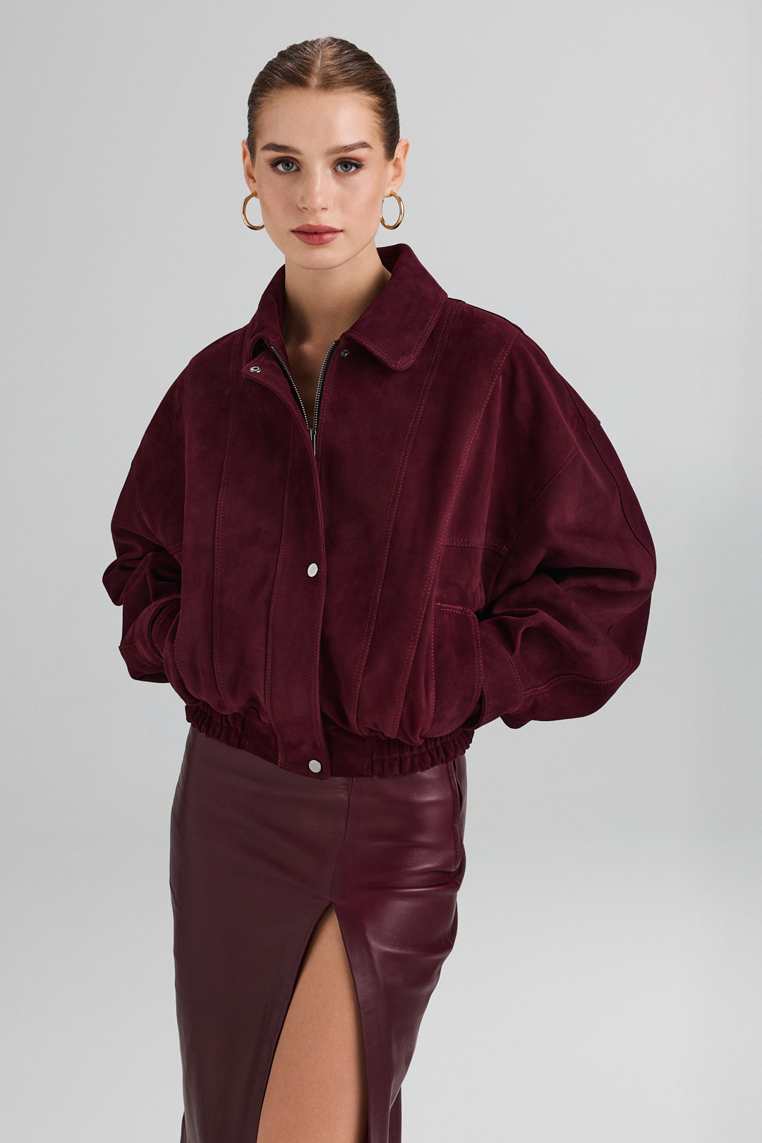 Oversized Suede Bomber Jacket 1064 burgundy (1)