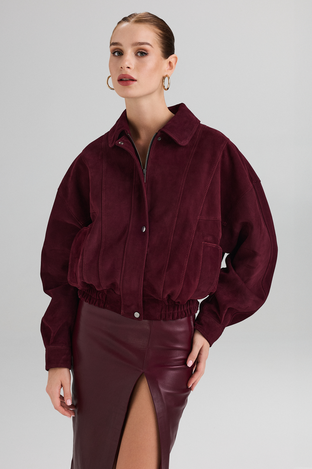 Oversized Suede Bomber Jacket 1064 burgundy (3)