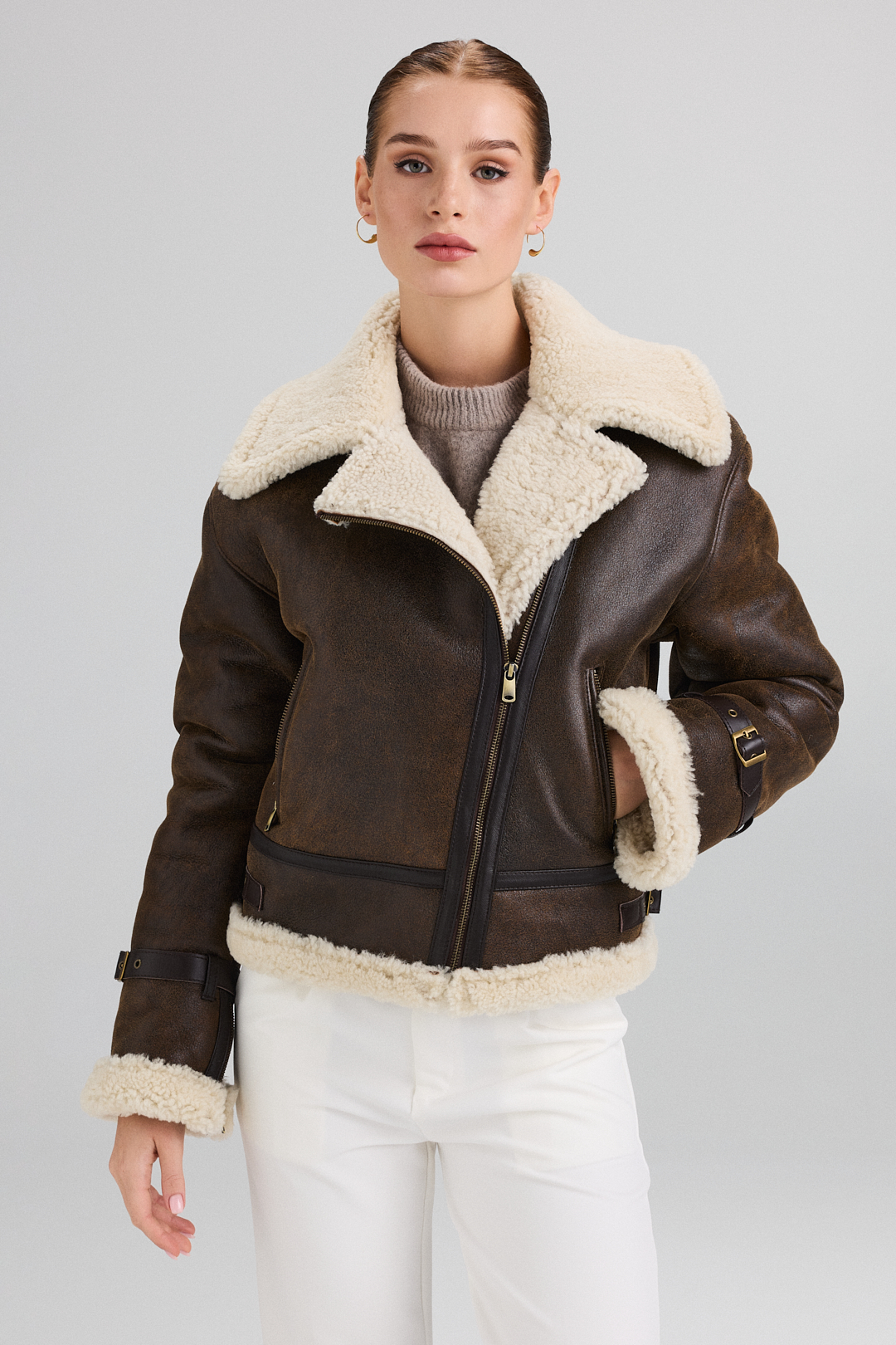 Women’s Shearling Jacket 2111 vintage brown (1)