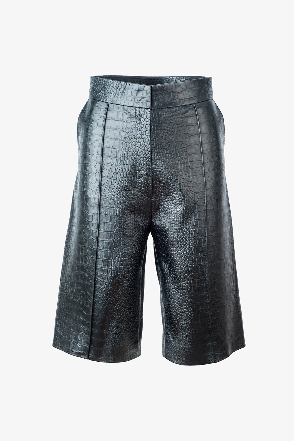 Croco Embossed Lamb Leather Shorts 666, front view