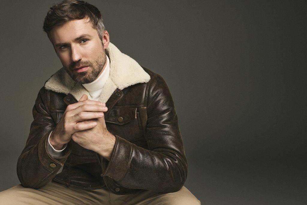 Men shearling jacket in colour vintage brown