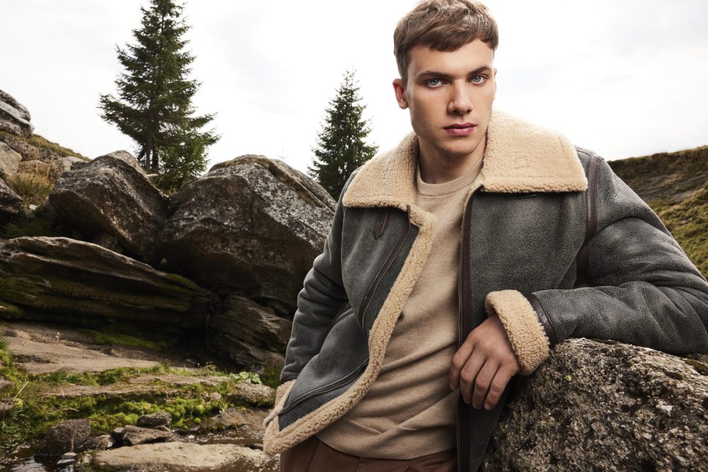 Vintage shearling jacket for men in colour grey